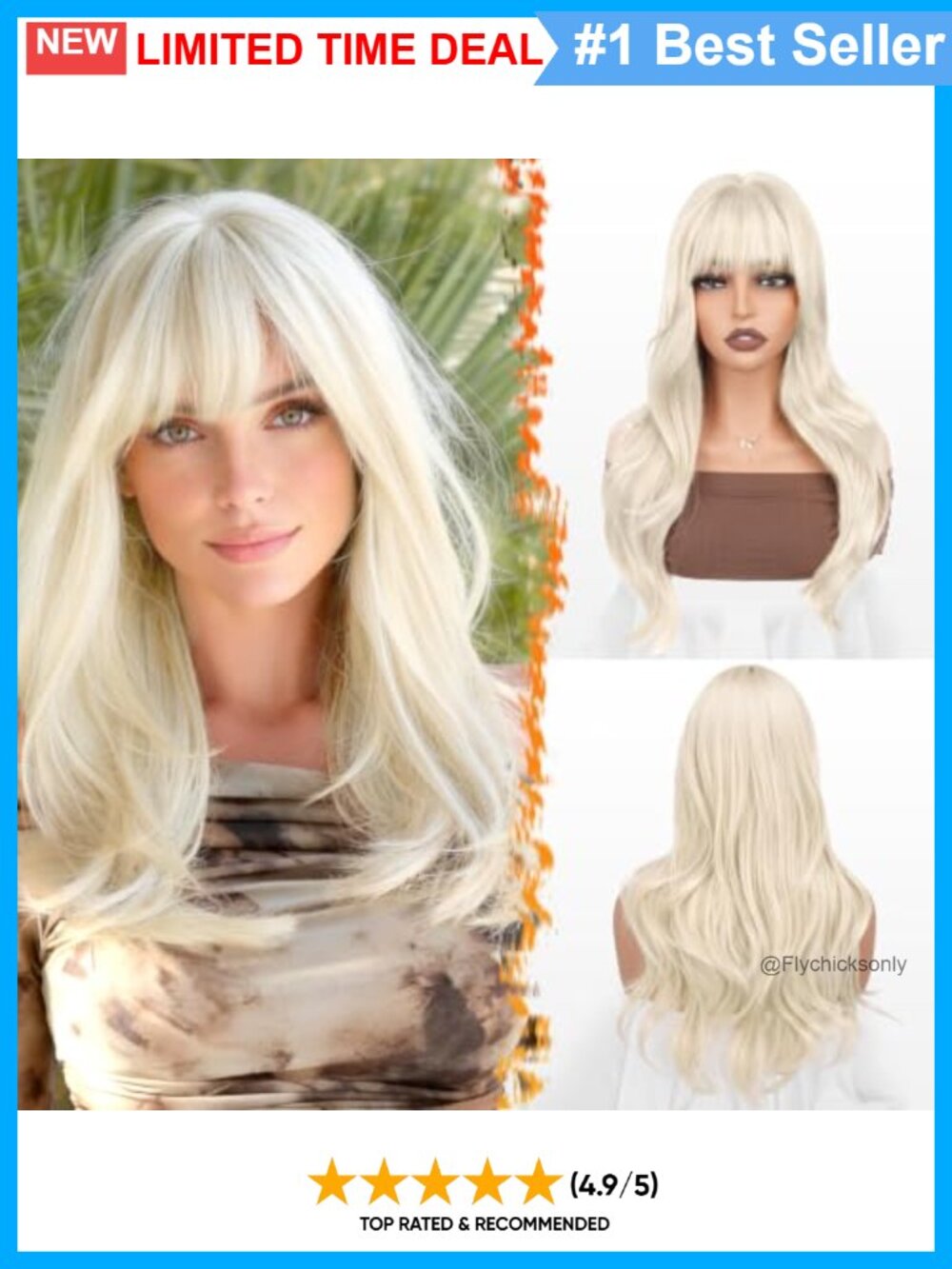 20 Inch Synthetic Wavy Layered Wig with Bangs Heat-Resistant